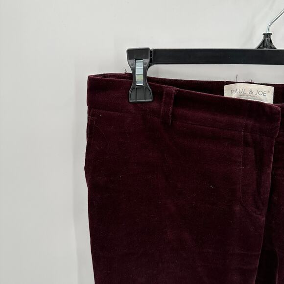 Paul & Joe Burgundy Smooth Cotton Velvet Wide Leg Pants // 40 - Picture 4 of 7